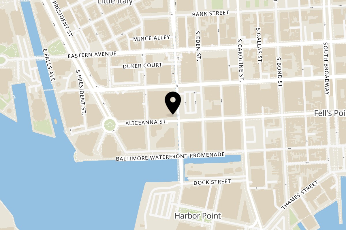 Map showing the location of Bambao on 1010 Aliceanna St in Baltimore